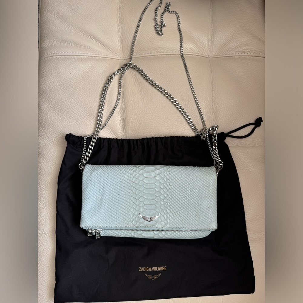 Zadig & Voltaire Rock Savage Flash Embossed Leather Clutch in Light Blue